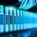 A close up of a server rack in a data center, showcasing the latest business news.