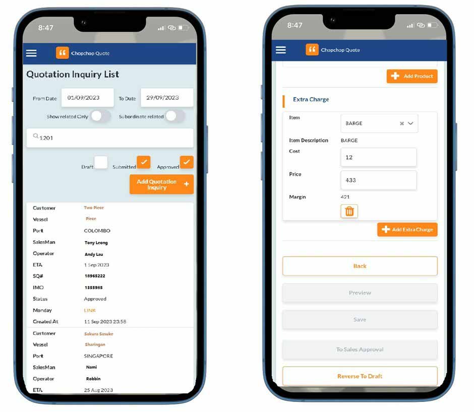 ChopChop Quote mobile application developed in just three months using the OutSystems high-performance low-code platform.