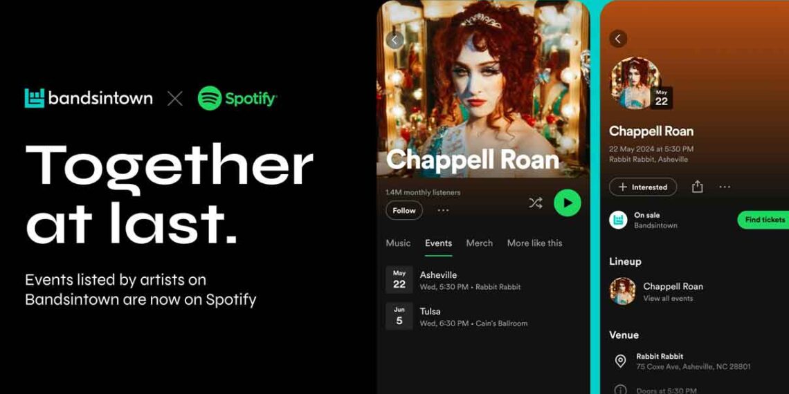 Bandsintown event listings are now directly integrated into Spotify to boost live music discovery.
