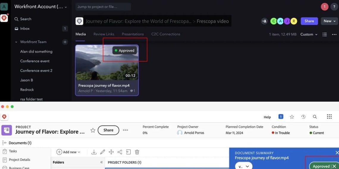 The integration of Workfront and Frame-IO in Adobe GenStudio. Credit: Adobe