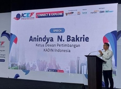 The Chairman of Advisory Council of KADIN Indonesia Anindya Bakrie delivered his speech on the opening of the 2024 ICEF at JIExpo Jakarta. (Phowo: Wulan)