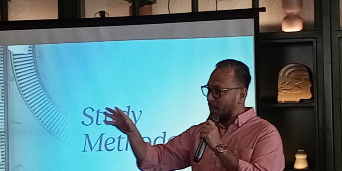 General Manager of YouGov Edward Hutasoid explained the result of the study, during the press conference in Jakarta. (Photo: Wulan)