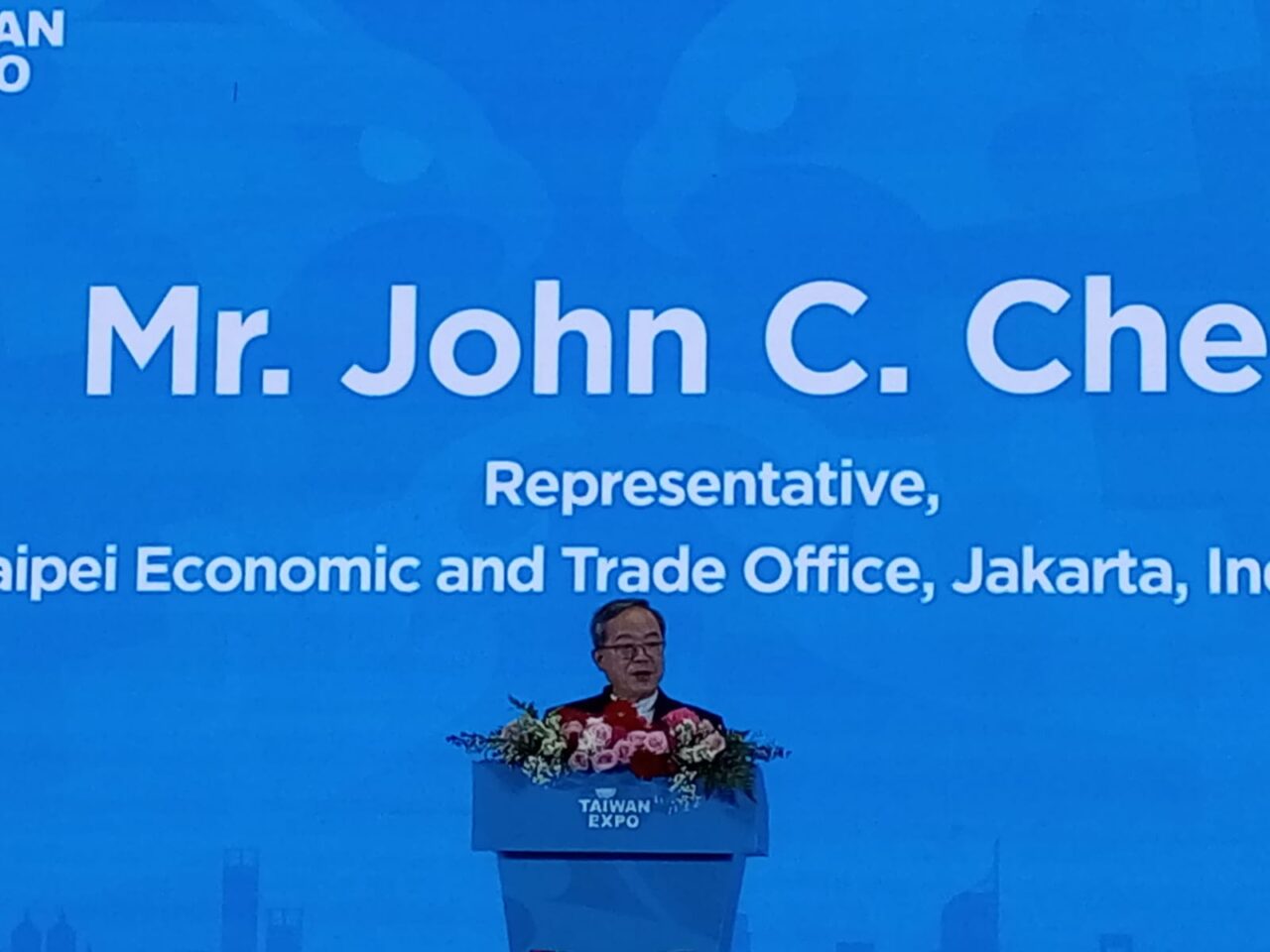 the Representative of Taipei Economic and Trade Office, Jakarta, Indonesia, John C. Chen delivered his speech during the Opening Ceremony of Taiwan Expo 2024 in Jakarta. (Photo: Wulan)