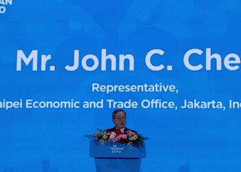 the Representative of Taipei Economic and Trade Office, Jakarta, Indonesia, John C. Chen delivered his speech during the Opening Ceremony of Taiwan Expo 2024 in Jakarta. (Photo: Wulan)