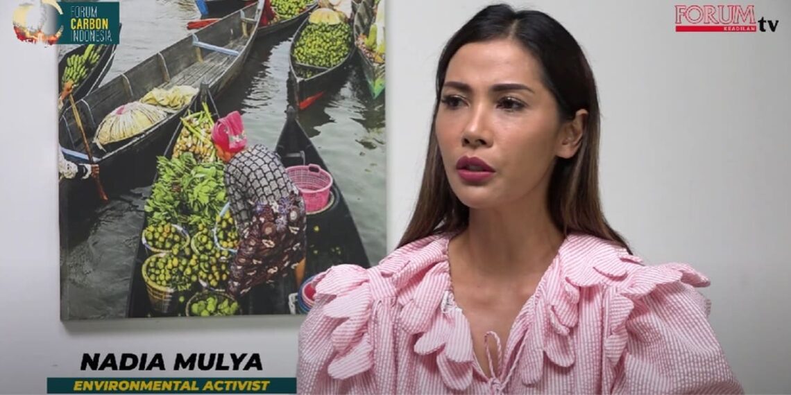 Nadia Mulya, an Indonesian public figure and environmental activist during a discussion at Forum Carbon Indonesia YouTube channel. Credit: Forum Carbon Indonesia