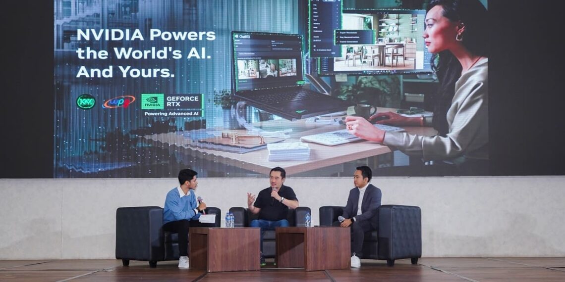 Adrian Lesmono, Nvidia’s Country Consumer Business Lead in Indonesia (center) talked about generative AI apps in Medan (07/08). Credit: Nvidia
