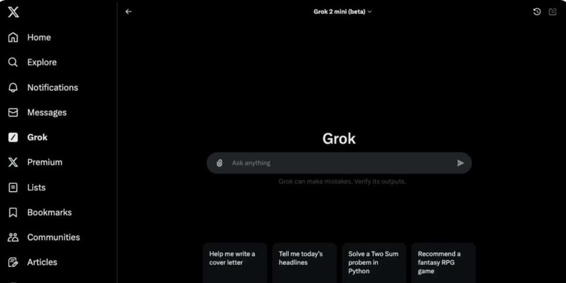 Grok-2 mini AI model on X platform. Credit: xAI