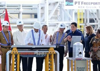 President Joko Widodo inaugurated the first bauxite injection at the Smelter Grade Alumina Refinery (SGAR) of PT Borneo Alumina Indonesia. Credit: BPMI Setpres