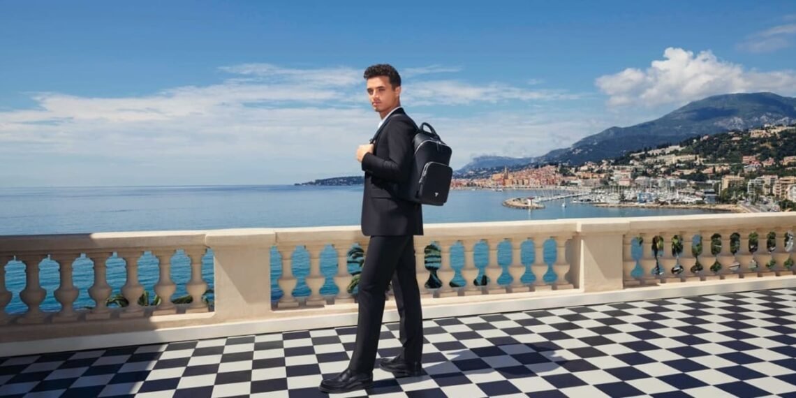 Tumi collaborates with McLaren Formula 1 racing team, Lando Norris, to launch a premiem collection for men. Credit: Tumi