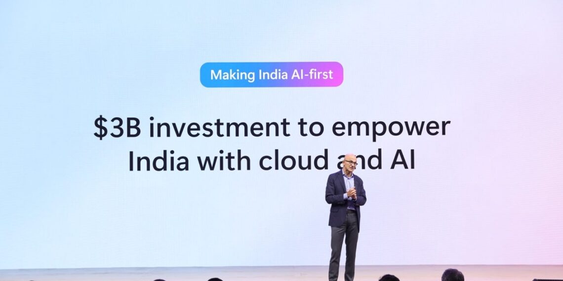 Satya Nadella, Microsoft’s chairman and CEO, talked about the investment in India. Credit: Microsoft