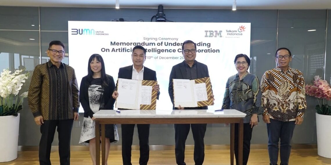 MoU signing between Telkom Indonesia and IBM Indonesia to develop AI services in the country. Credit: Telkom Indonesia