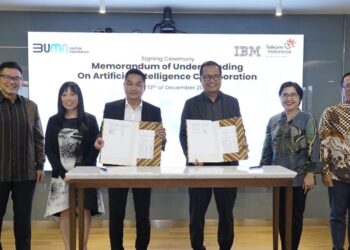 MoU signing between Telkom Indonesia and IBM Indonesia to develop AI services in the country. Credit: Telkom Indonesia