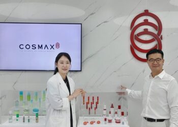 Cheong Min-Kyoung, President Director of Cosmax Indonesia (right), after the media gathering at the Cosmax office. Credit: Haris