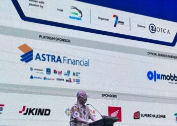 Yohannes Nangoi, Chairman of GAIKINDO delivered his speech in GIIAS 2025 press conference in Jakarta. (Credit: Wulan)