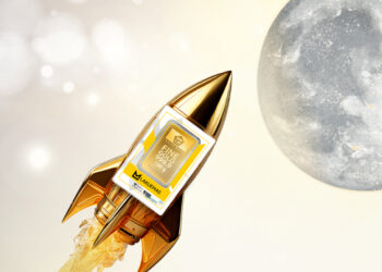 Illustration of gold price to the moon amidst US-China tariff war. (Credit: Lakuemas docs.)